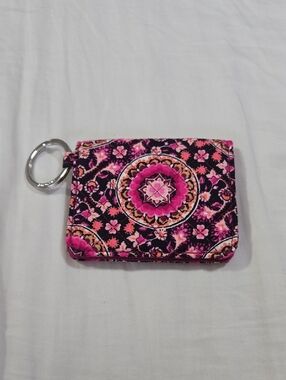 Vera Bradley Floral Quilted Card Holder Keychain in Pink and Black